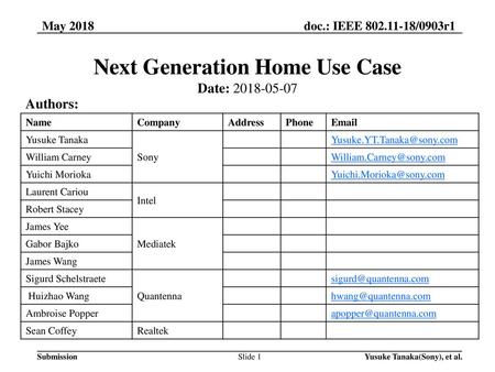 Next Generation Home Use Case