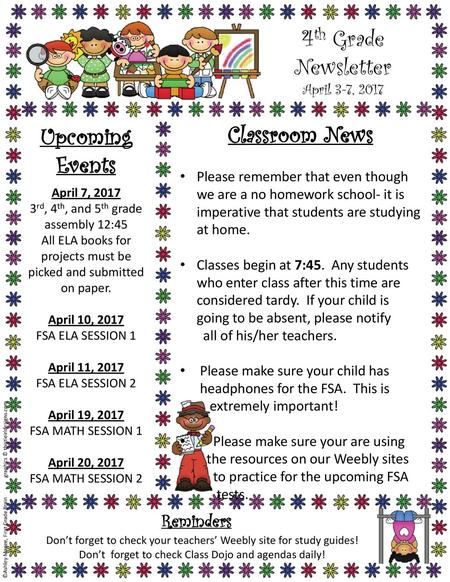 Upcoming Events Classroom News