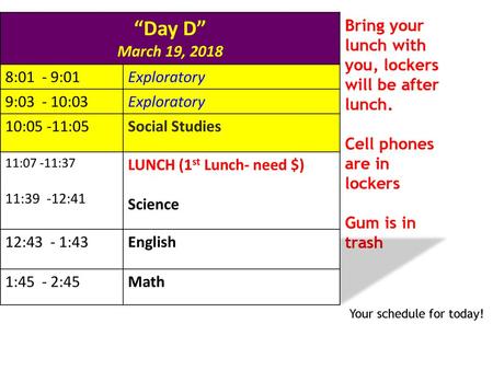 “Day D” March 19, :01 - 9:01 Exploratory 9: :03