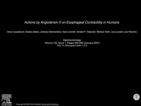 Actions by Angiotensin II on Esophageal Contractility in Humans