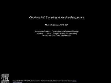 Chorionic Villi Sampling: A Nursing Perspective