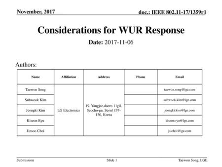 Considerations for WUR Response