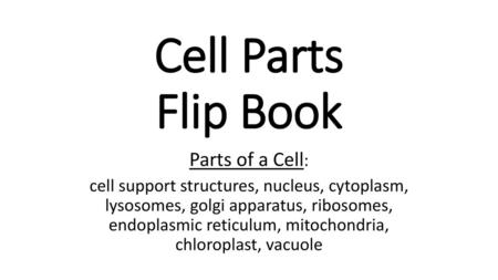 Cell Parts Flip Book Parts of a Cell: