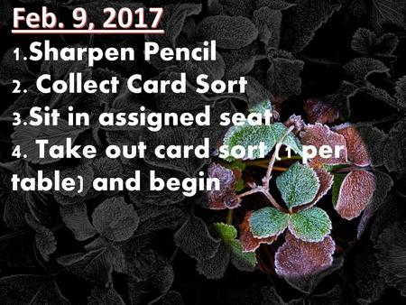 Feb. 9, 2017 Sharpen Pencil 2. Collect Card Sort