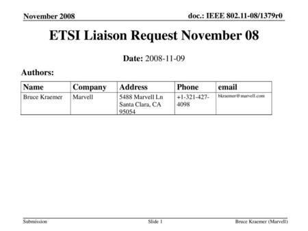 ETSI Liaison Request November 08