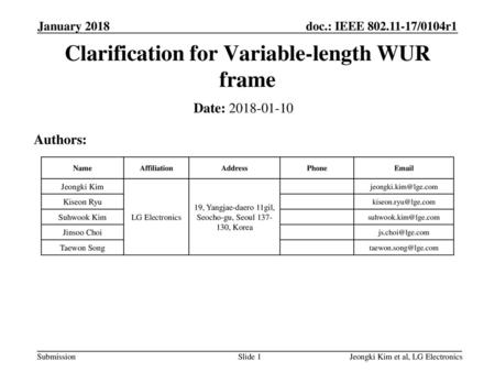 Clarification for Variable-length WUR frame