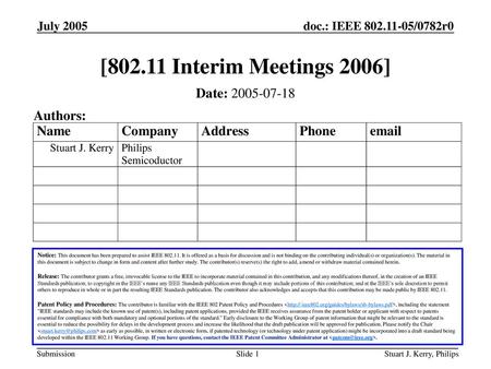 [ Interim Meetings 2006] Date: Authors: July 2005