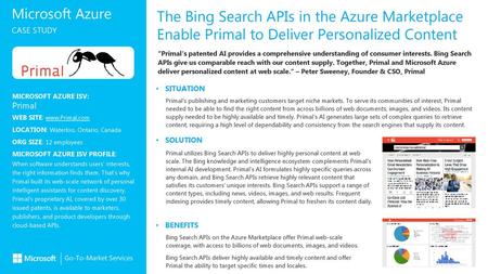 The Bing Search APIs in the Azure Marketplace Enable Primal to Deliver Personalized Content “Primal's patented AI provides a comprehensive understanding.