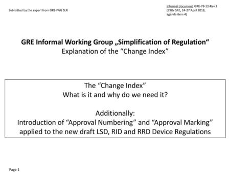 GRE Informal Working Group „Simplification of Regulation“