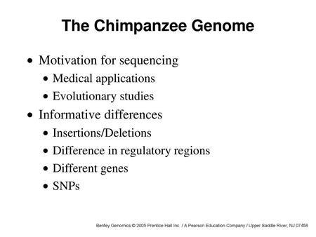 The Chimpanzee Genome Motivation for sequencing
