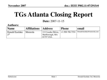 TGs Atlanta Closing Report