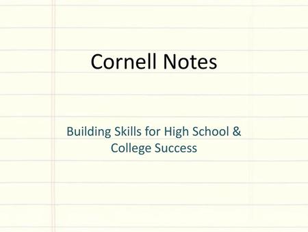 Building Skills for High School & College Success