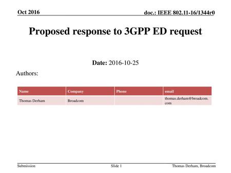 Proposed response to 3GPP ED request