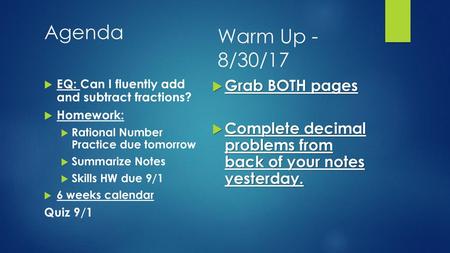 Agenda Warm Up - 8/30/17 Grab BOTH pages