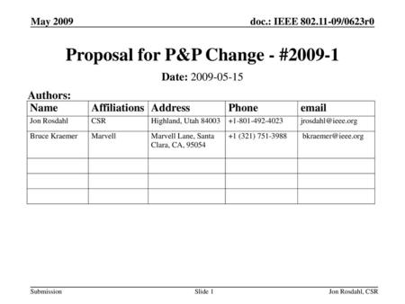 Proposal for P&P Change - #2009-1