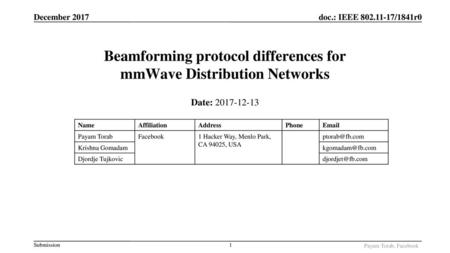 Beamforming protocol differences for mmWave Distribution Networks