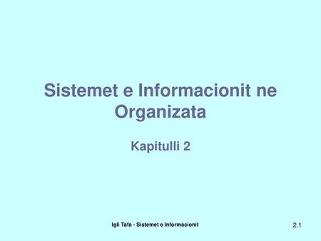 Sistemet e Informacionit ne Organizata