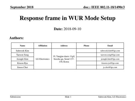 Response frame in WUR Mode Setup