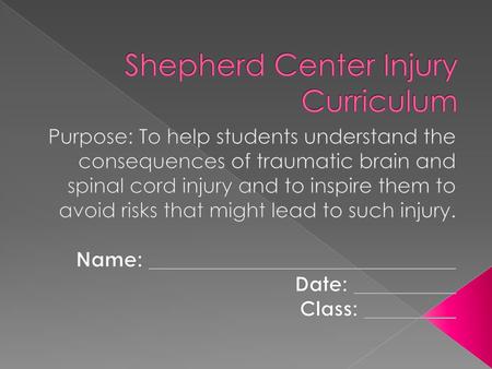 Shepherd Center Injury Curriculum
