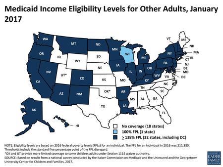 Medicaid Income Eligibility Levels for Other Adults, January 2017