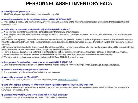 PERSONNEL ASSET INVENTORY FAQs