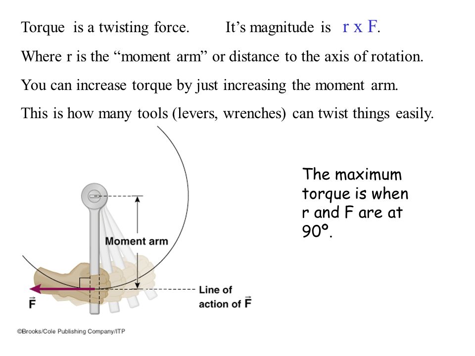 Torque Is A Twisting Force It S Magnitude Is R X F Where R Is The Moment Arm Or Distance To The Axis Of Rotation You Can Increase Torque By Just Increasing