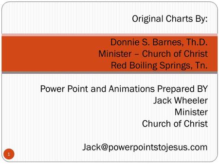 1 Original Charts By: Donnie S. Barnes, Th.D. Minister – Church of Christ Red Boiling Springs, Tn. Power Point and Animations Prepared BY Jack Wheeler.