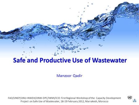 Manzoor Qadir FAO/UNEP/UNU-INWEH/UNW-DPC/IWMI/ICID First Regional Workshop of the Capacity Development Project on Safe Use of Wastewater, 18-19 February.
