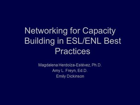 Networking for Capacity Building in ESL/ENL Best Practices Magdalena Herdoíza-Estévez, Ph.D. Amy L. Freyn, Ed.D. Emily Dickinson.