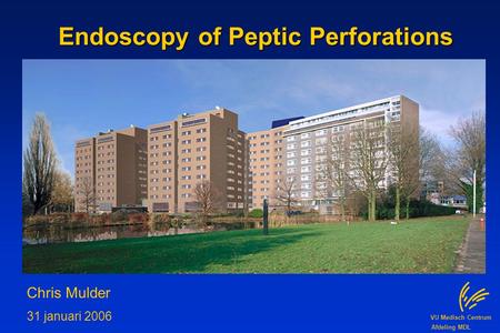 VU Medisch Centrum Afdeling MDL Endoscopy of Peptic Perforations Chris Mulder 31 januari 2006.