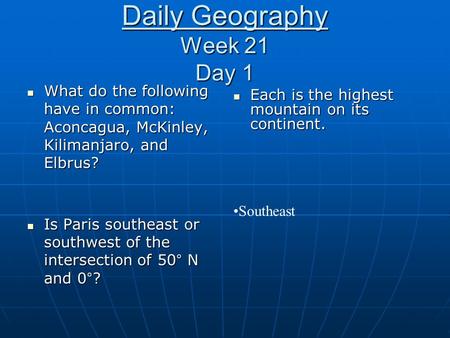 Daily Geography Week 21 Day 1
