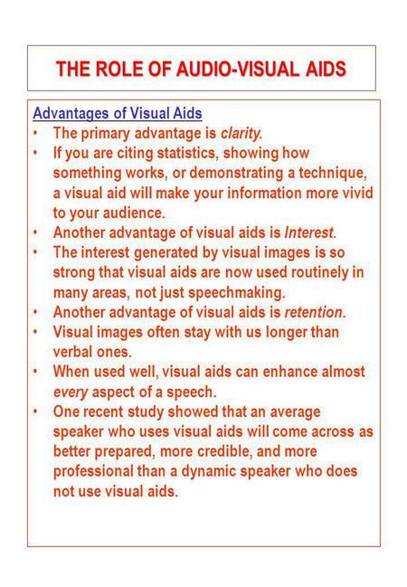 THE ROLE OF AUDIO-VISUAL AIDS
