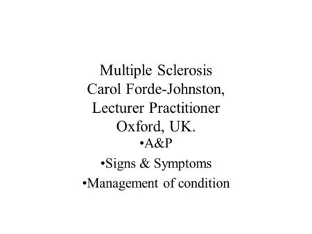 A&P Signs & Symptoms Management of condition