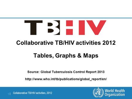 Collaborative TB/HIV activities, 2012 1 |1 | Collaborative TB/HIV activities 2012 Tables, Graphs & Maps Source: Global Tuberculosis Control Report 2013.