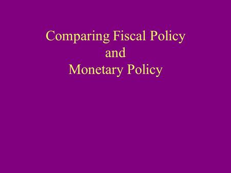 Comparing Fiscal Policy and Monetary Policy. Who Operates It? Fiscal Policy –President –Congress –Elected officials –Legislation Monetary Policy –Federal.
