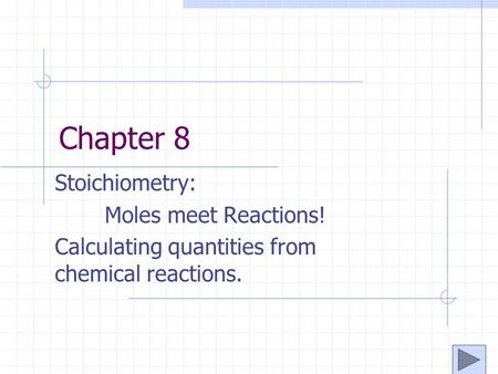 Chapter 8 Stoichiometry: Moles meet Reactions!