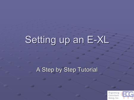 Setting up an E-XL A Step by Step Tutorial Engineering Consultants Group, Inc.