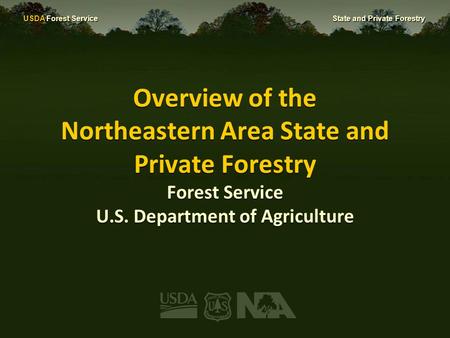 USDA Forest Service State and Private Forestry Overview of the Northeastern Area State and Private Forestry Forest Service U.S. Department of Agriculture.