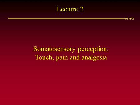 Somatosensory perception: Touch, pain and analgesia