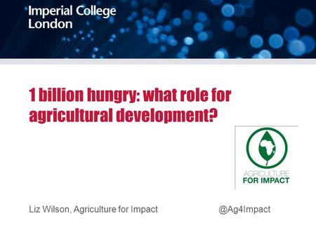1 billion hungry: what role for agricultural development?