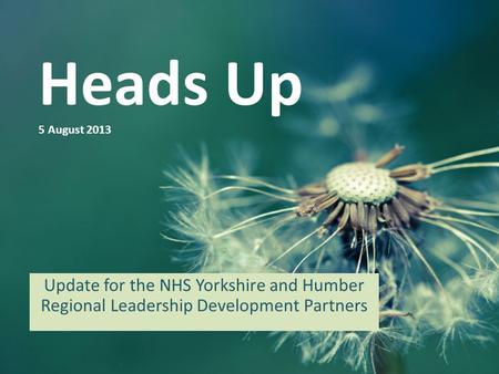 Heads Up 5 August 2013 Update for the NHS Yorkshire and Humber Regional Leadership Development Partners.