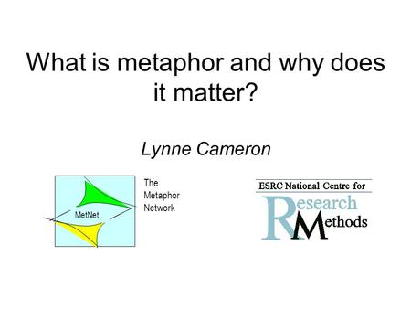 What is metaphor and why does it matter? Lynne Cameron The Metaphor Network MetNet.
