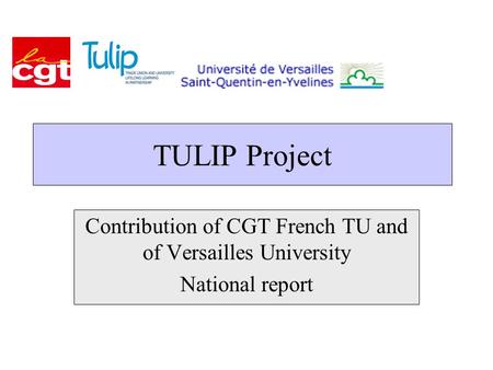 TULIP Project Contribution of CGT French TU and of Versailles University National report.