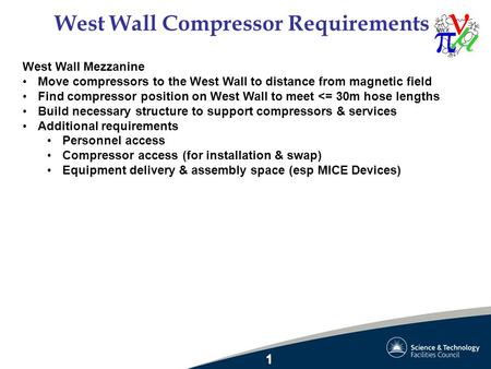West Wall Compressor Requirements West Wall Mezzanine Move compressors to the West Wall to distance from magnetic field Find compressor position on West.
