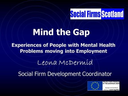 Leona McDermid Social Firm Development Coordinator Experiences of People with Mental Health Problems moving into Employment Mind the Gap.
