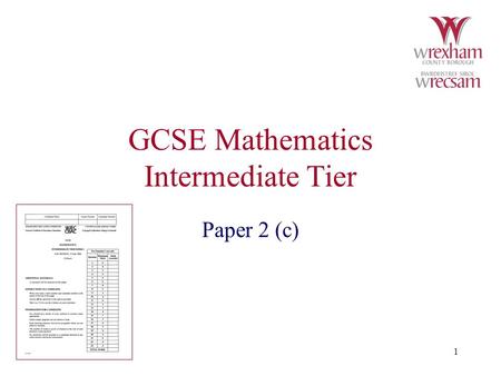 GCSE Mathematics Intermediate Tier