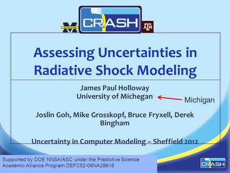 Assessing Uncertainties in Radiative Shock Modeling James Paul Holloway University of Michegan Joslin Goh, Mike Grosskopf, Bruce Fryxell, Derek Bingham.