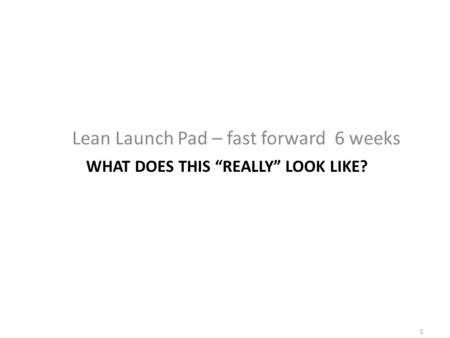 WHAT DOES THIS “REALLY” LOOK LIKE? Lean Launch Pad – fast forward 6 weeks 1.