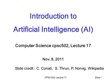 Artificial Intelligence (AI) Computer Science cpsc502, Lecture 17