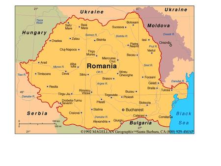 Geography Romania is in southeast Europe and is slightly smaller than Oregon. The Carpathian Mountains divide Romania's upper half from north to south.
